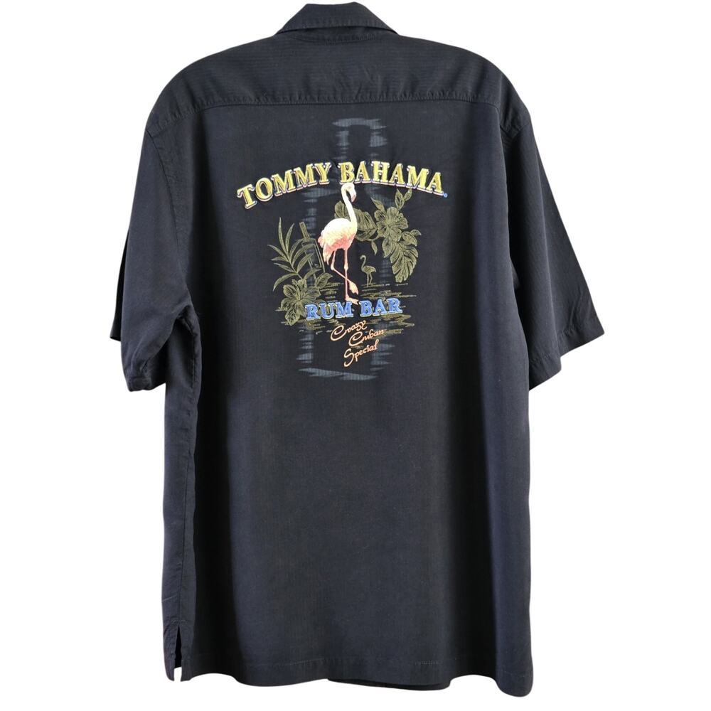 Tommy Bahama 100% Silk Camp Shirt Large Flamingo Rum Bar Crazy Cuban Special